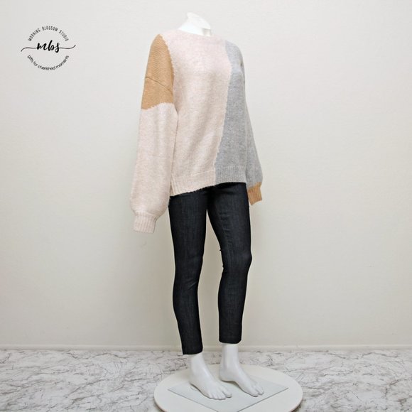 NWOT Skies Are Blue by Anthropologie Abstract Crew Neck Color Block Sweater - Picture 2 of 9